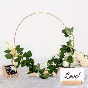 10Pcs 12 Inch Metal Floral Hoop Centerpiece Table Decorations, Gold Wreath Macrame Hoop Rings with 10Pcs Wooden Place Card Holders for Craft Wedding Table Decor Home Party Decor