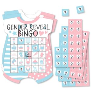 big dot of happiness baby gender reveal - picture bingo cards and markers - team boy or girl baby shower shaped bingo game - set of 18