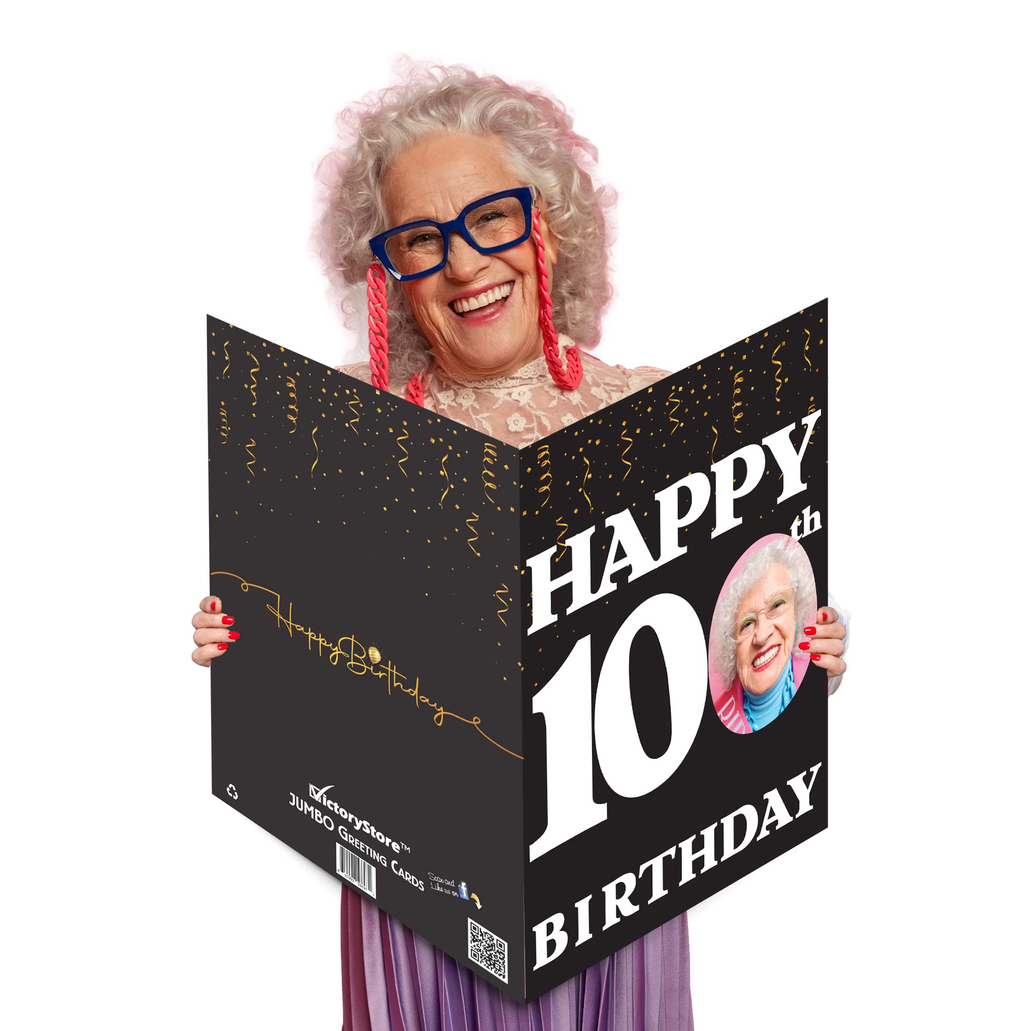 VictoryStore Jumbo 3 Foot Custom Happy 100th Birthday Card, Photo Birthday Card, Custom Inside Text 2 feet x 3 feet Card