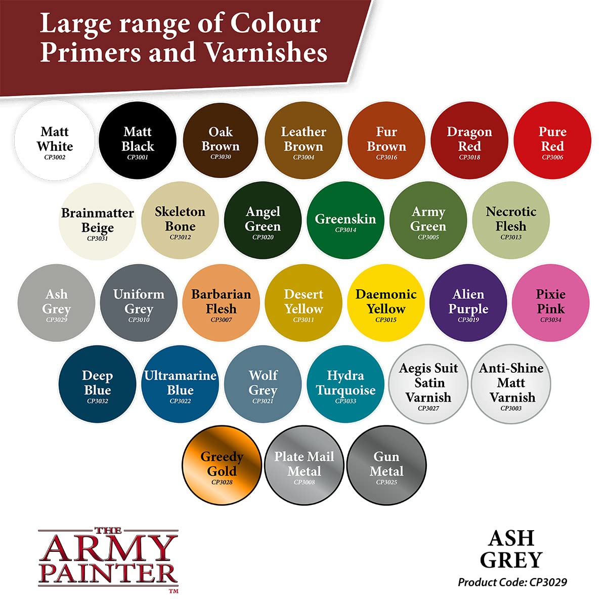 The Army Painter Color Primer Spray Paint, Ash Grey, 400ml, 13.5oz - Acrylic Spray Undercoat for Miniature Painting - Spray Primer for Plastic Miniatures