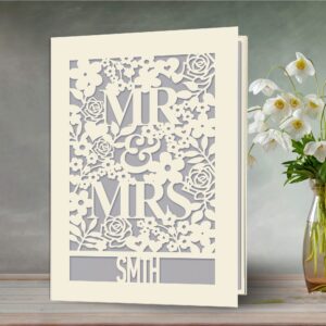 EDSG Wedding Card Personalized Wedding Card Custom Wedding Anniversary Card Wedding Greeting Card Laser Cut Congratulations Cards for Bride New Couples Groom with Envelope (Gray)