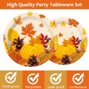 gisgfim 96 Pcs Fall Thanksgiving Party Plates and Napkins Party Supplies Autumn Leaves Party Tableware Set Pumpkin Maple Party Decorations Favors for Fall Theme Party Serves 24