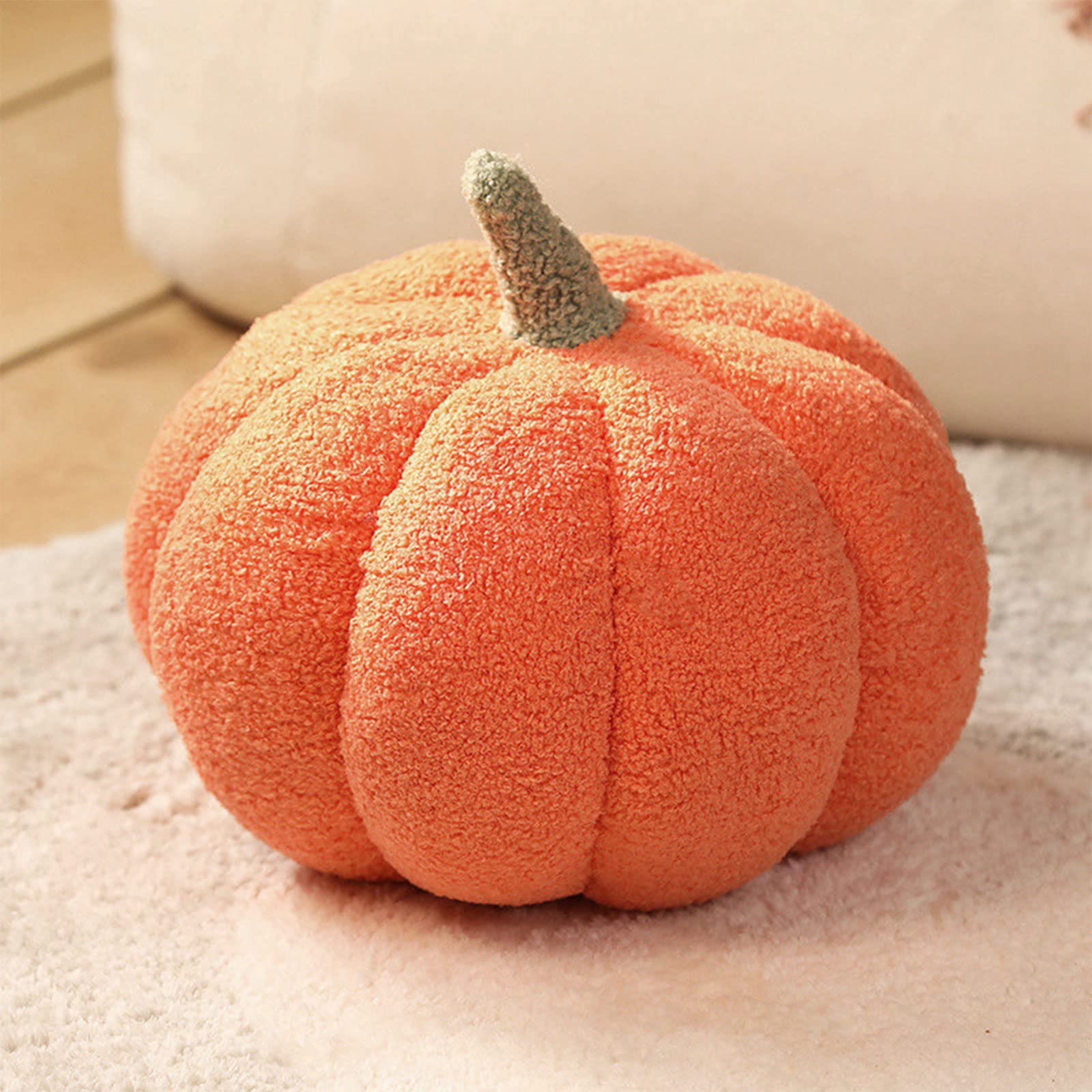 Mokoggiri Stuffed Pumpkin Fluffy 8 inch Halloween Pumpkins Plush Toys Soft Pumpkin Throw Pillow Gifts for Home Decoration Party Favors 11/14" (8 inch, Orange)