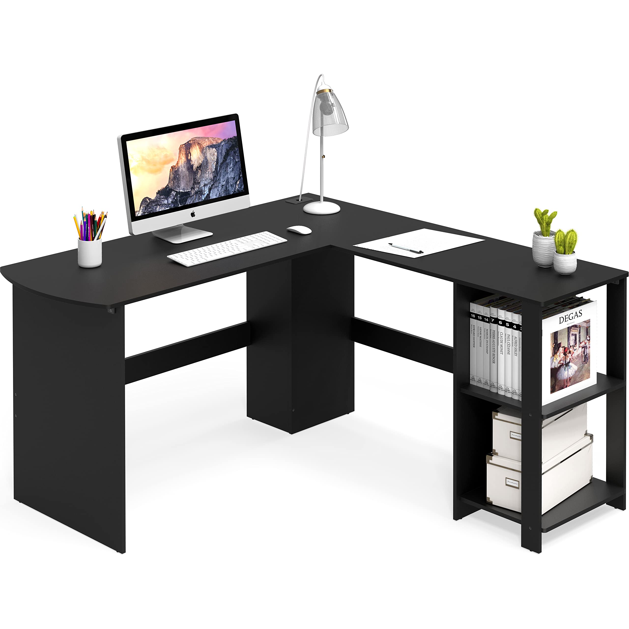 SHW L-Shaped Home Office Wood Corner Desk, Black