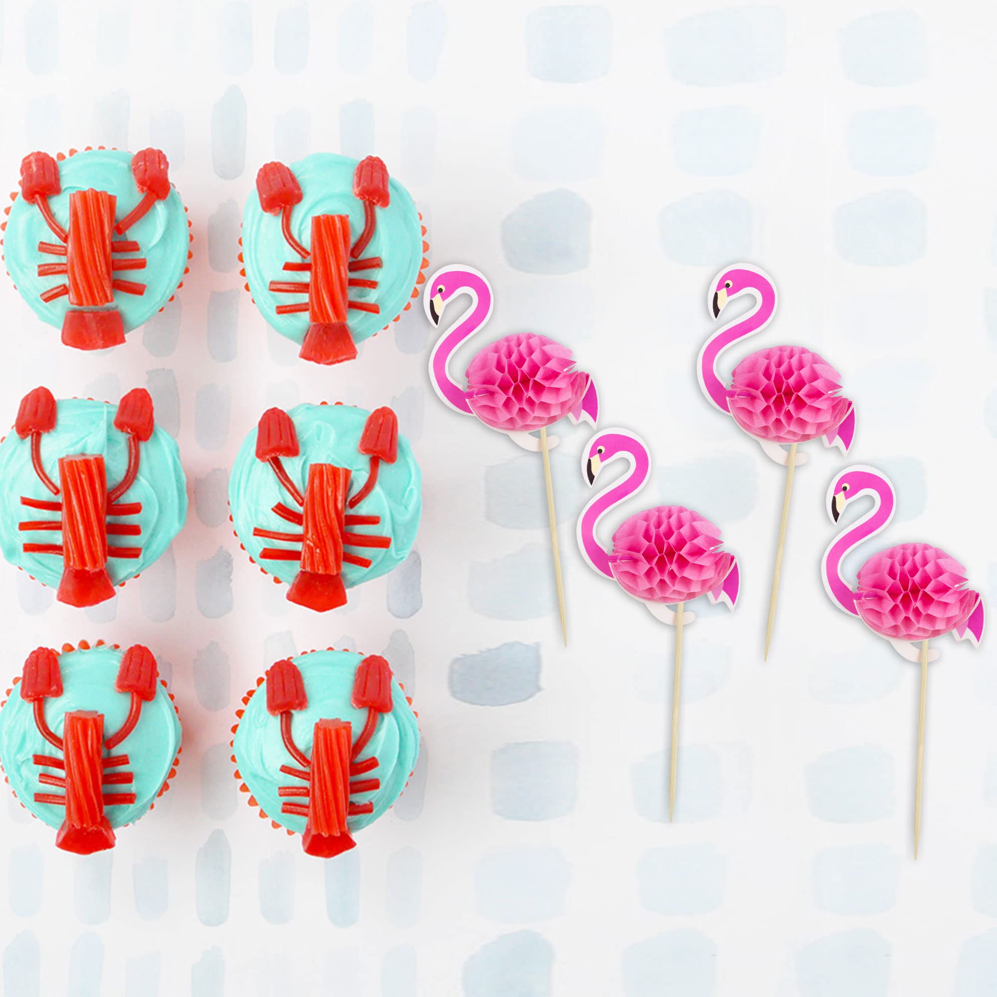 Ephlyn 24pcs 3D Flamingo Cupcake Toppers, Tropical Aloha Luau Cupcake Picks for Baby Shower, Summer Party, Wedding & Birthday Cake Decorations