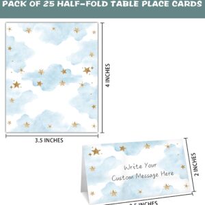 Table Place Card for Baby Shower, 25 Pcs Tent Cards Set with Moon and Stars Design, Editable Name Cards for Table Seating, Sleepover Party Food Lables, Twinkle Little Star Baby Shower Decorations(08)