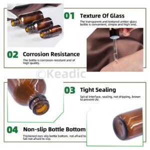 Keadic 24 Pack 1 Oz 2 Oz 4 Oz Glass Dropper Bottles Assortment Set with Tapered Eye Dropper & Black Cap Amber Round Boston Tincture Bottles for Massage Essential Oils Perfumes Liquids