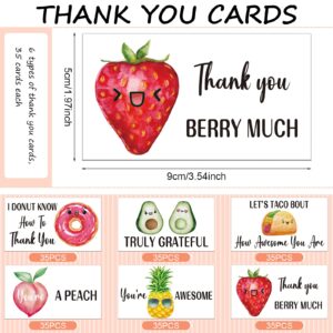 Woanger 210 Pcs Funny Thank You Cards Bulk Small Thank You Notes Pun 2 x 3.5 Inch Employee Appreciation Card Greeting Note Cards For Christmas Gifts Business Coworker Friends Recognition (Fruit)