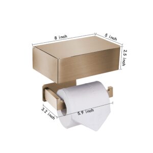 YRONG Adhesive Toilet Paper Holder with Shelf and Storage, Wall Mount Toilet Paper Roll Holder & Flushable Wipes Dispenser Set Fits Any Bathroom, Stainless Steel Tissue Holder-Square, Gold