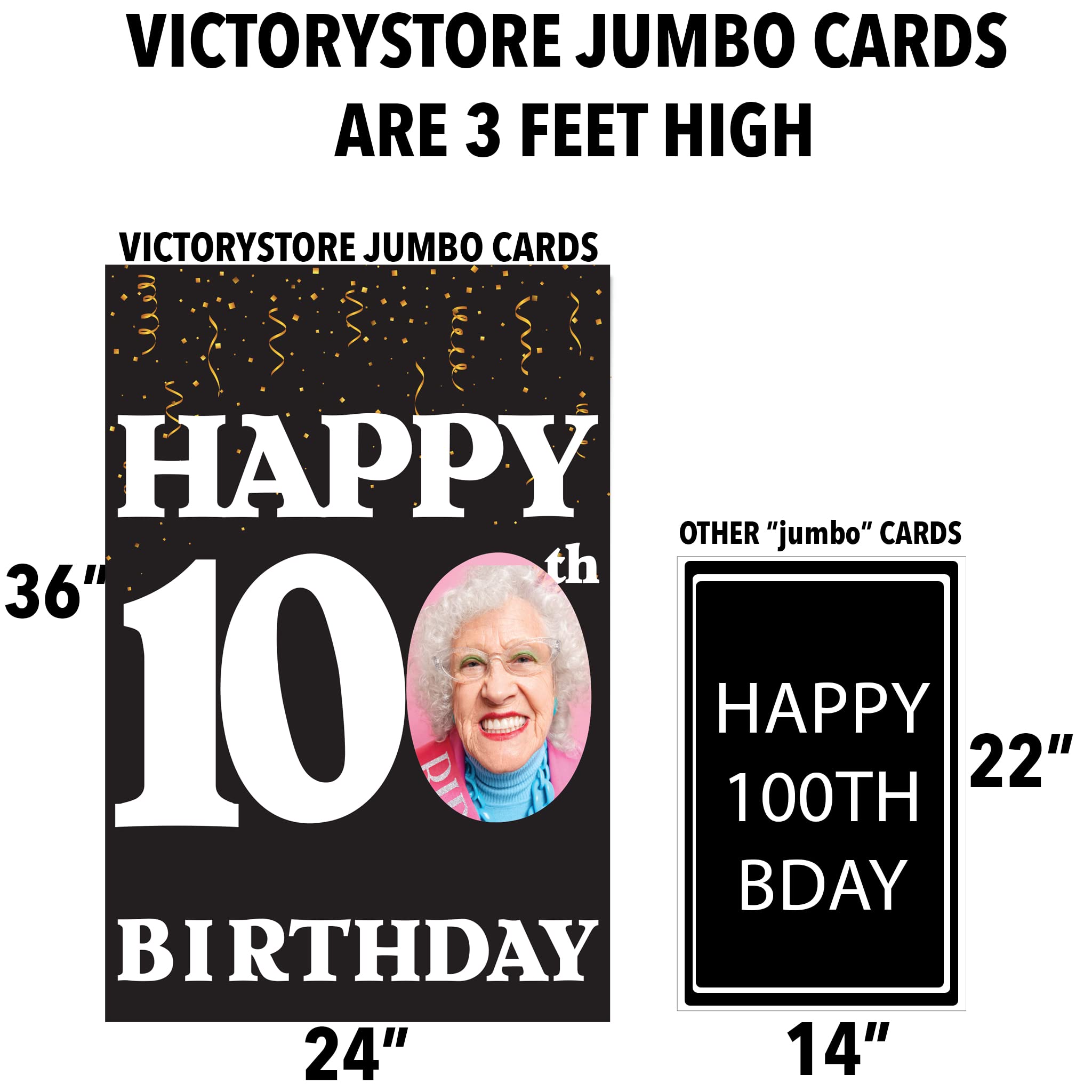 VictoryStore Jumbo 3 Foot Custom Happy 100th Birthday Card, Photo Birthday Card, Custom Inside Text 2 feet x 3 feet Card