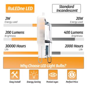 G9 LED Bulbs 2W (20W 25W Halogen Equivalent) 2700K - 3000K Warm White, T4 Chandelier Light Bulbs G9 Bi Pin Standard Base, No Flicker 120V AC 200LM 360°Beam Angle G9 Light Bulb, Not Dimmable Pack of 10