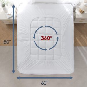 REDKEY Queen Mattress Topper Microfiber 3D Mattress Pad with 18'' Deep Pocket Soft Plush Mattress Protector Queen White