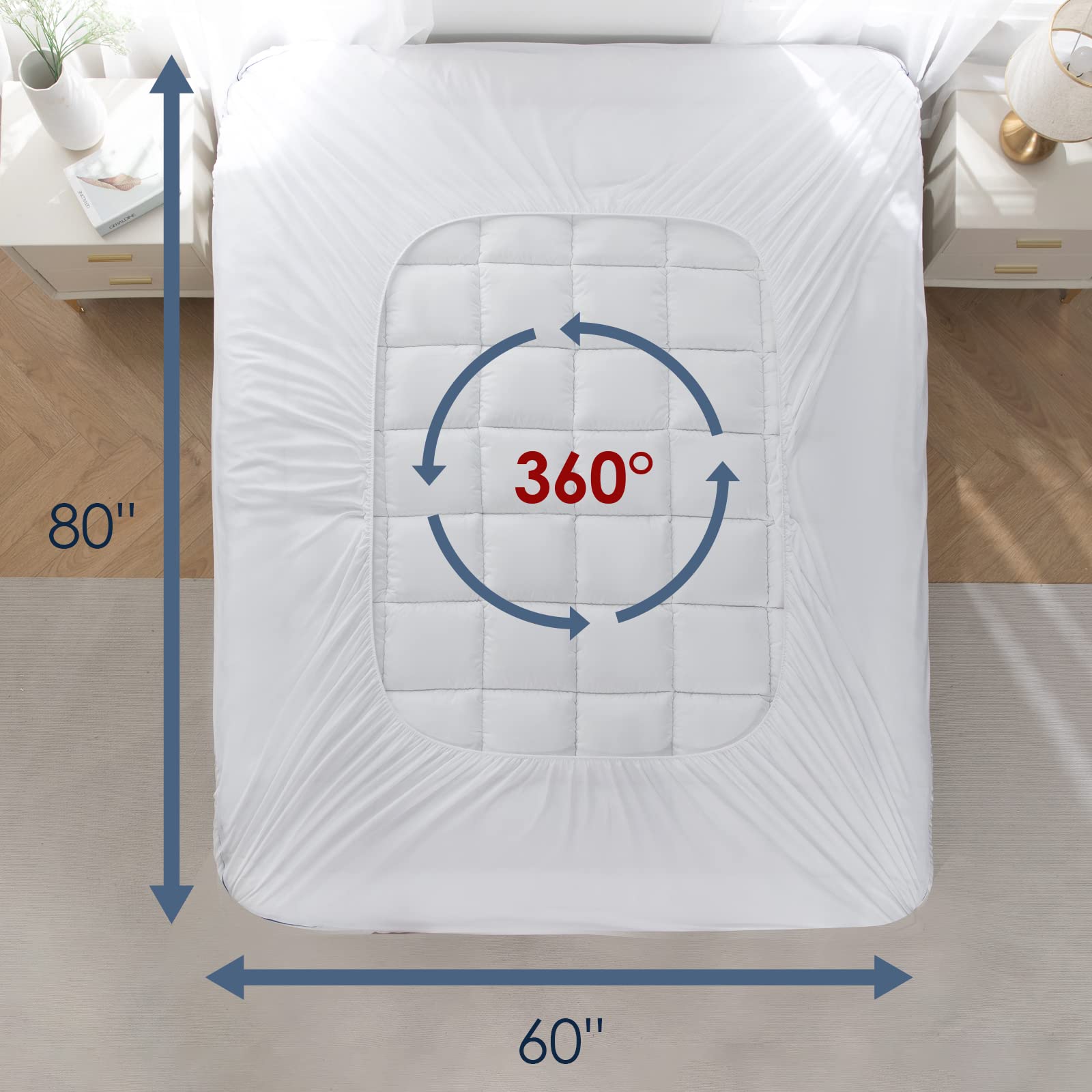 REDKEY Queen Mattress Topper Microfiber 3D Mattress Pad with 18'' Deep Pocket Soft Plush Mattress Protector Queen White