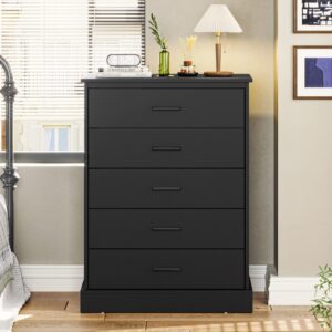 ephex tall dresser with 5 drawers for bedroom, storage tower clothes organizer, black chest of drawers with sturdy pedestal, 27.6'' w x 15.8'' d x 40.2'' h