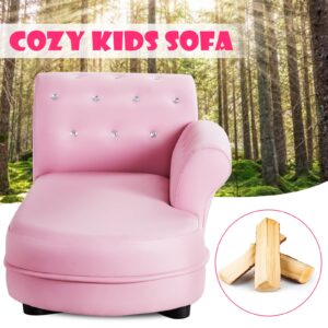 INFANS Kids Sofa, Toddler Couch with PVC Leather & Embedded Crystal, Pink Princess Chaise Lounge Armchair, Toddler Furniture Kids Upholstered Long Lounger for Toddler Baby Girl, Living Room