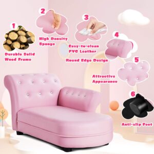 INFANS Kids Sofa, Toddler Couch with PVC Leather & Embedded Crystal, Pink Princess Chaise Lounge Armchair, Toddler Furniture Kids Upholstered Long Lounger for Toddler Baby Girl, Living Room