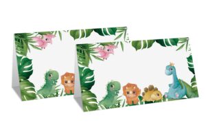 table place card for baby shower, 25 pcs tent cards set with tropical palm leaves design, editable name cards for table seating, dinosaur party food lables, safari jungle baby shower decorations(10)