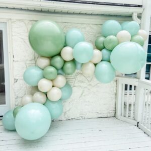 lyzzglobo mint green balloon garland kit, 117pcs beige and sage olive green balloon arch kit for wedding bridal shower baby shower birthday party decorations supplies