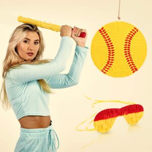 Deekin 3 Pcs Softball piñata Set Include piñata with Stick Eye Mask Softball piñata for Kids Music Science School Sports Bridal Shower Birthday Party Decorations Supplies