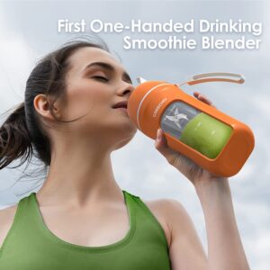 GREECHO Portable Blender, One-handed Drinking Mini Blender for Shakes and Smoothies, 12 oz Personal Blender with Rechargeable USB, Made with BPA-Free Material Portable Juicer, Carrot Orange