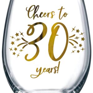 Honeyplum 30th Birthday or Anniversary Wine Glass Gift - Cheers to 30 Years - 20oz - Stunning Gold Foil Design