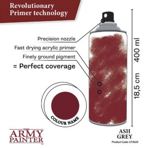 The Army Painter Color Primer Spray Paint, Ash Grey, 400ml, 13.5oz - Acrylic Spray Undercoat for Miniature Painting - Spray Primer for Plastic Miniatures