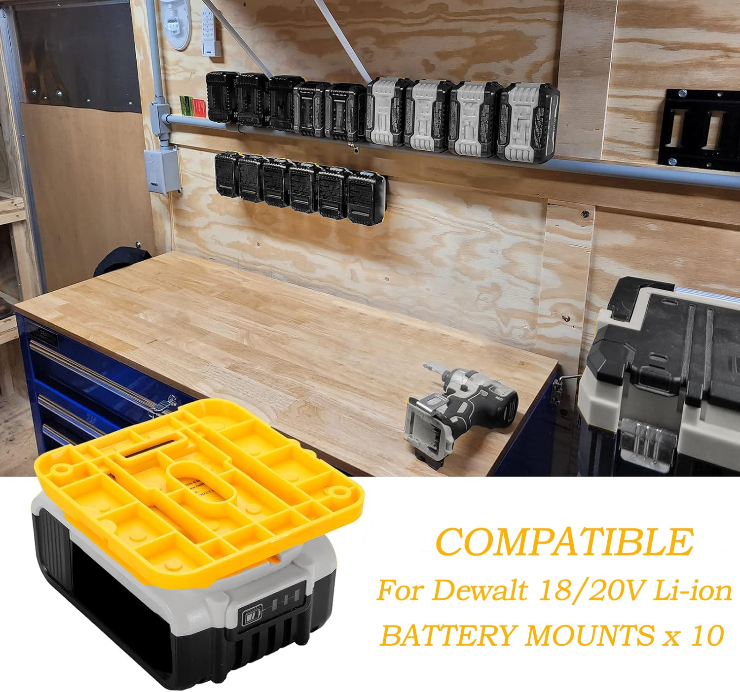 Crivnhar 10 Pack Battery Holder for Dewalt 20V Battery Mounts Dock Holder Fit for DCB200 DCB201 DCB202 DCB203 DCB204(w/20 Screws, No Battery)