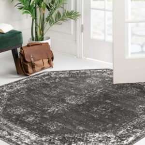 Rugs.com Monte Carlo Collection Rug – 5' Octagon Dark Gray Medium Rug Perfect for Living Rooms, Kitchens, Entryways