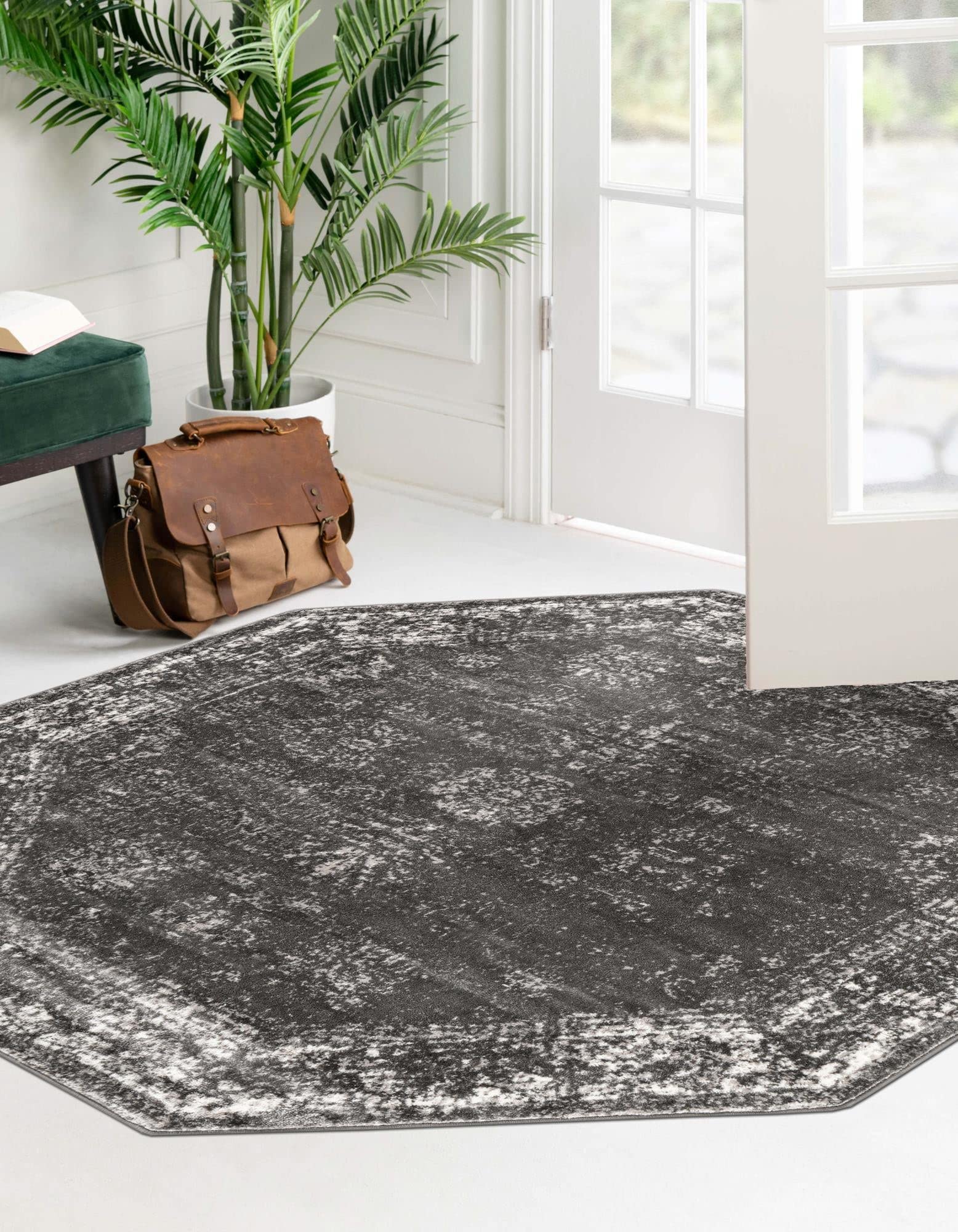 Rugs.com Monte Carlo Collection Rug – 5' Octagon Dark Gray Medium Rug Perfect for Living Rooms, Kitchens, Entryways