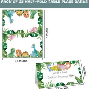 Table Place Card for Baby Shower, 25 Pcs Tent Cards Set with Tropical Palm Leaves Design, Editable Name Cards for Table Seating, Dinosaur Party Food Lables, Safari Jungle Baby Shower Decorations(11)