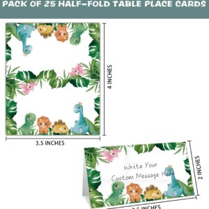 Table Place Card for Baby Shower, 25 Pcs Tent Cards Set with Tropical Palm Leaves Design, Editable Name Cards for Table Seating, Dinosaur Party Food Lables, Safari Jungle Baby Shower Decorations(10)