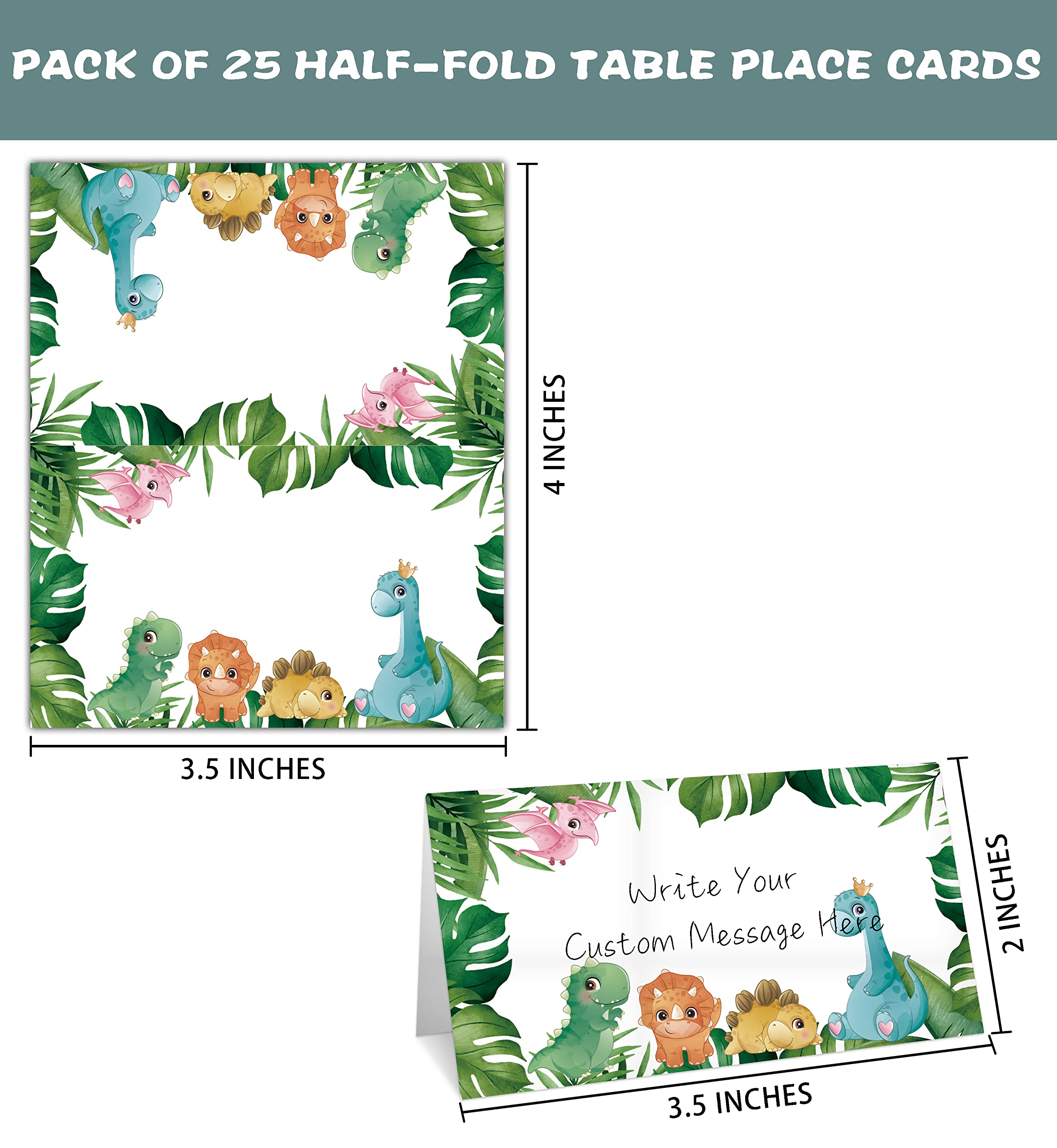 Table Place Card for Baby Shower, 25 Pcs Tent Cards Set with Tropical Palm Leaves Design, Editable Name Cards for Table Seating, Dinosaur Party Food Lables, Safari Jungle Baby Shower Decorations(10)