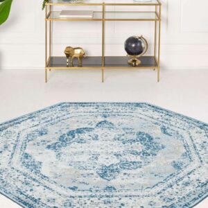 Rugs.com Monte Carlo Collection Rug – 4' Octagon Blue Medium Rug Perfect for Living Rooms, Kitchens, Entryways