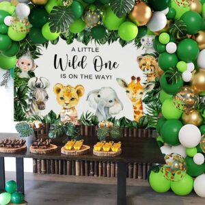 Yuzioey 224PCS Safari Baby Shower Decorations, Jungle Animals Oh Baby Party Supplies, Safari Disposable Dinnerware (Serve 24 Guests)with Paper Plates Cups, Backdrop Tablecloth Balloon Garland Kit