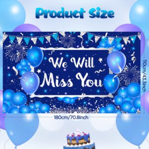 We Will Miss You Banner Party Decorations Navy Blue Silver Going Away Party Banner Supplies for Retirement Farewell Anniversary Veteran Graduation Office Job Change Work Goodbye Party Decorations