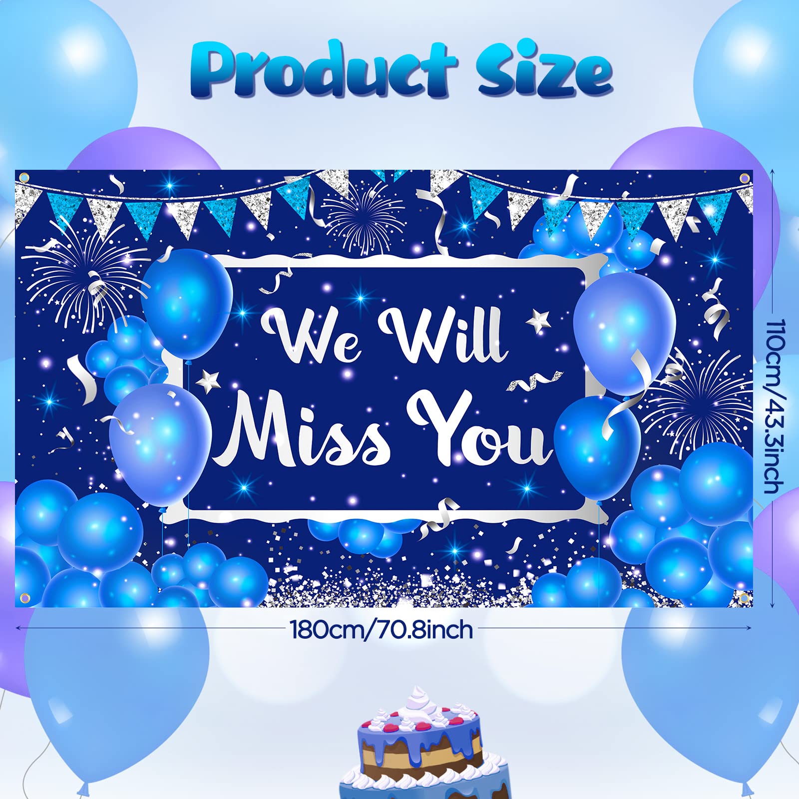 We Will Miss You Banner Party Decorations Navy Blue Silver Going Away Party Banner Supplies for Retirement Farewell Anniversary Veteran Graduation Office Job Change Work Goodbye Party Decorations