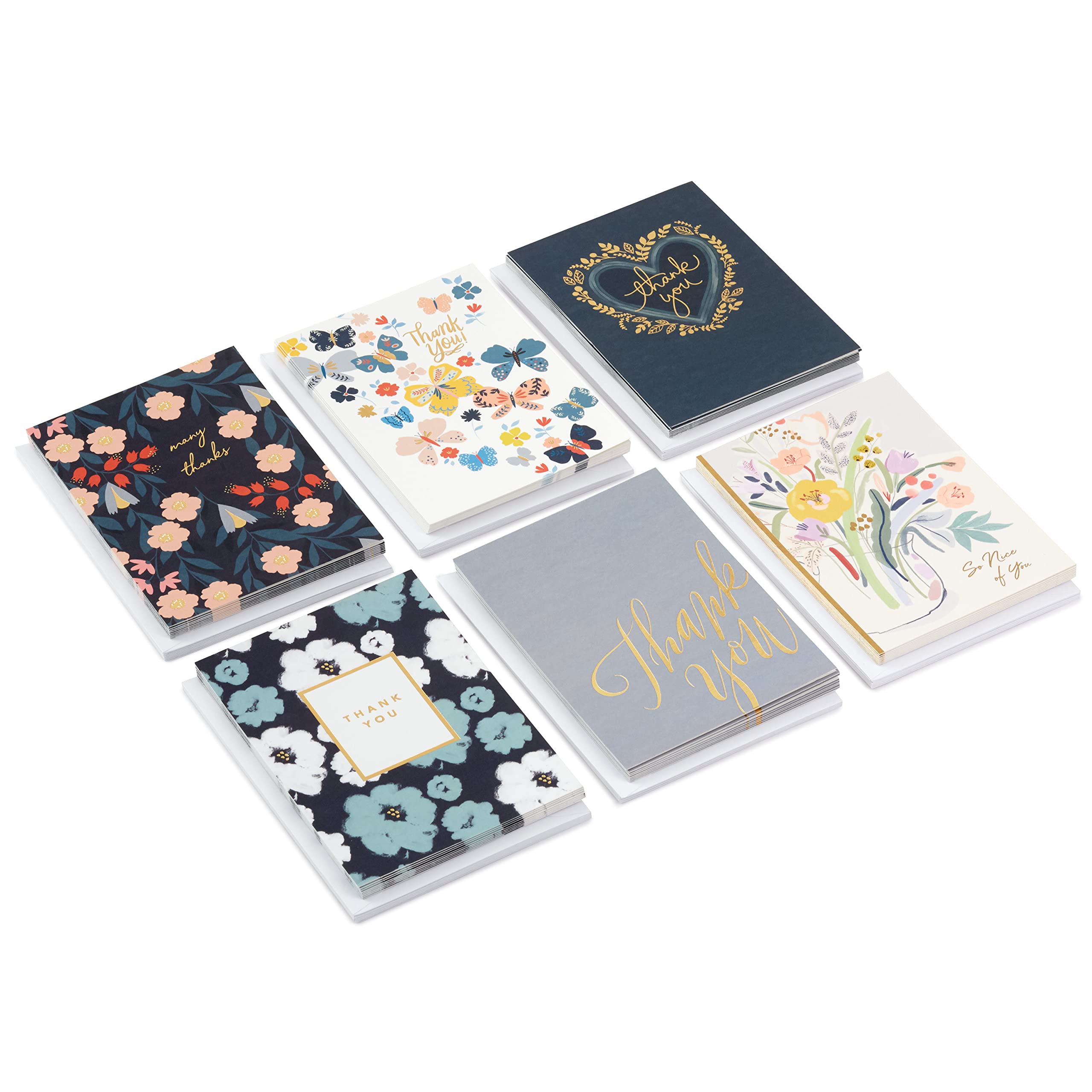 Hallmark Thank You Cards Assortment, Foil Hearts and Flowers (48 Thank You Notes and Envelopes)