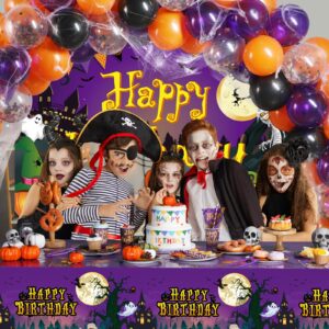 Pajean 277 PCS Halloween Party Supplies Full Set Halloween Happy Birthday Decoration Backdrop Balloons Disposable Plates Tablecloth for Halloween Home Decor and Tableware, Serves 24