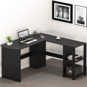 shw l-shaped home office wood corner desk, black