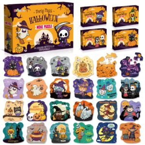 shemira halloween party favor for kids, 24 pack jigsaw puzzles in halloween theme designs for trick or treating, halloween goodie bag filler, halloween miniatures novelty toy, school classroom reward