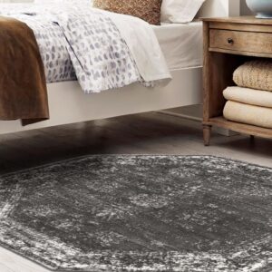 Rugs.com Monte Carlo Collection Rug – 5' Octagon Dark Gray Medium Rug Perfect for Living Rooms, Kitchens, Entryways