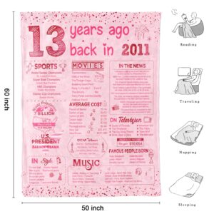 13 Year Old Girl Gifts for Birthday Teenage Girls Gifts Ideas 13th Birthday Decorations for Girls Daughter Sister Soft Throw Blanket Back in 2011-60x50 Inch - Pink