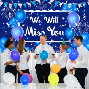 We Will Miss You Banner Party Decorations Navy Blue Silver Going Away Party Banner Supplies for Retirement Farewell Anniversary Veteran Graduation Office Job Change Work Goodbye Party Decorations