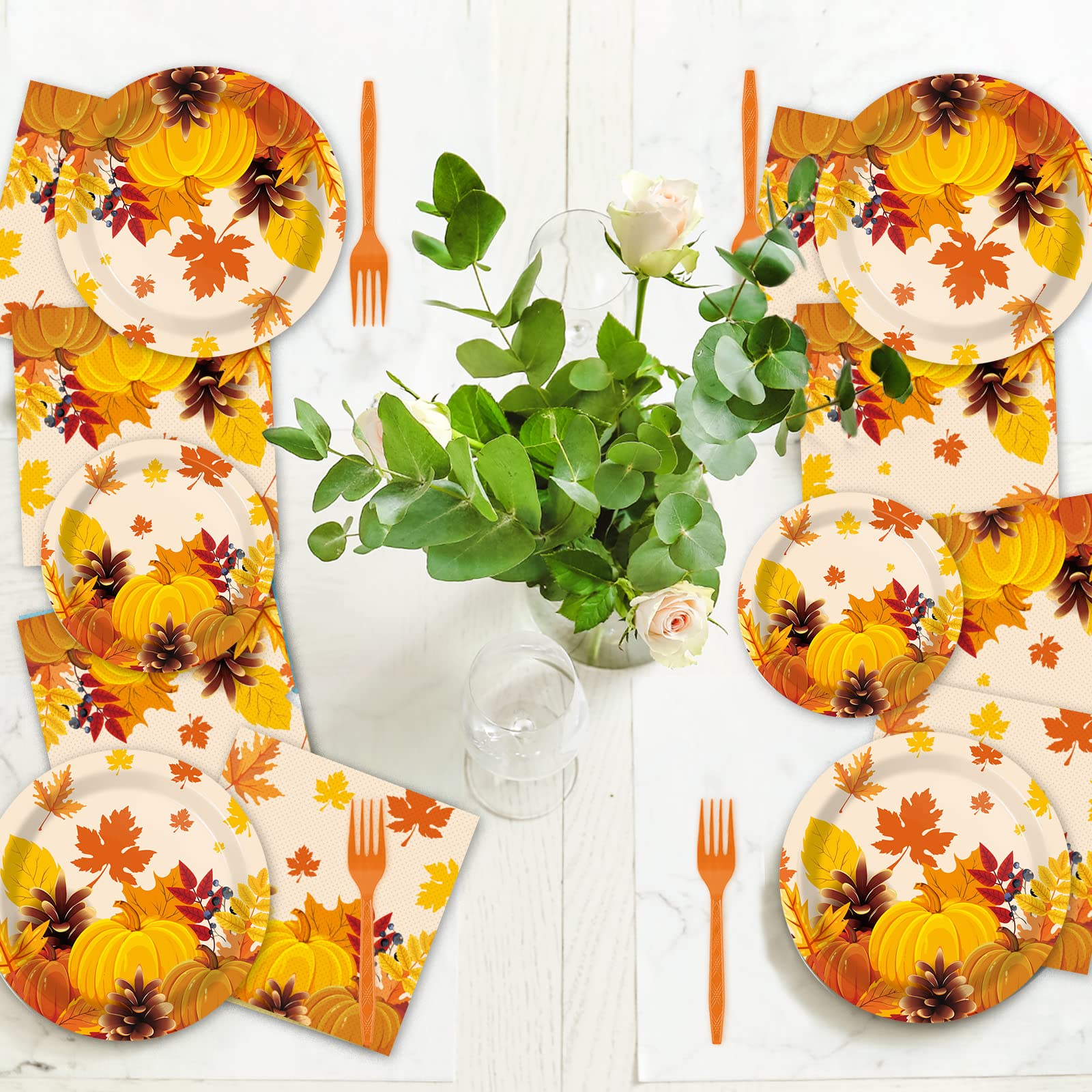 gisgfim 96 Pcs Fall Thanksgiving Party Plates and Napkins Party Supplies Autumn Leaves Party Tableware Set Pumpkin Maple Party Decorations Favors for Fall Theme Party Serves 24