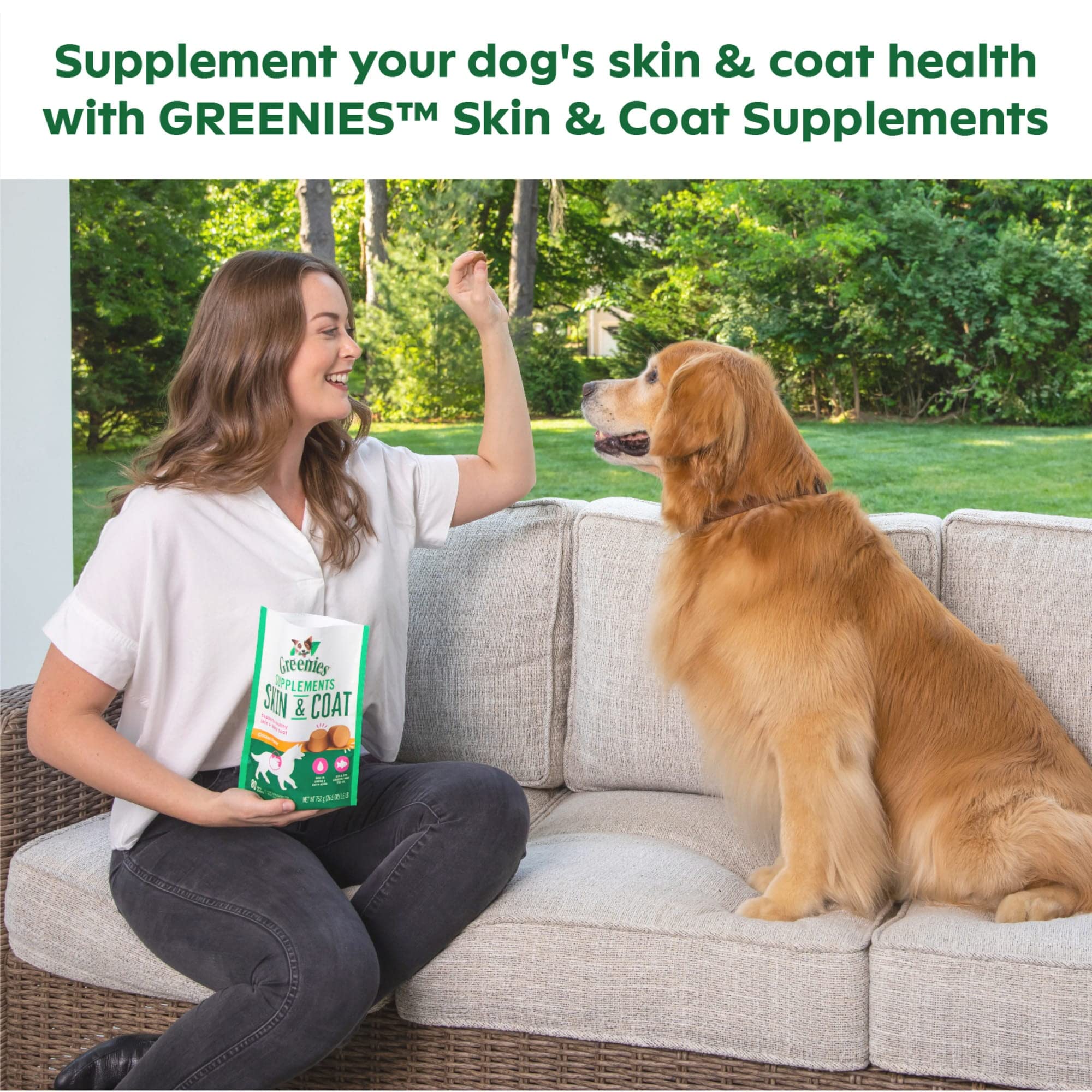 Greenies Skin & Coat Food Supplements with Omega 3 Fatty Acids Chicken- Flavor Soft Chews for Adult Dogs, Count of 80, 1.66 LB