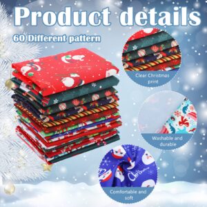 60 Pieces Christmas 10 x 10 Inch Fabric Bundles Sewing Quilting Fabric Happy Christmas Santa Claus Elk Snowflake Christmas Tree Printing Fabric Squares Craft Fabric for Patchwork Sewing DIY Party