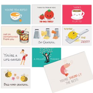 better office products 50 pack funny thank you cards, 4 x 6 in with envelopes, funny pun notecards, 10 cover designs, 50 count boxed set