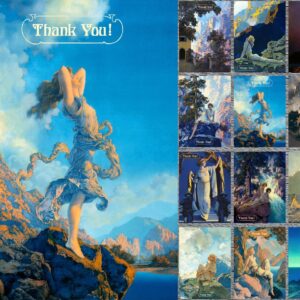 PIXILUV MAXFIELD PARRISH ~ 12 Thank You Cards with envelopes ~ ECSTASY LANDSCAPES Vintage Postcards and Book Illustrations by Maxfield Parrish Reprint