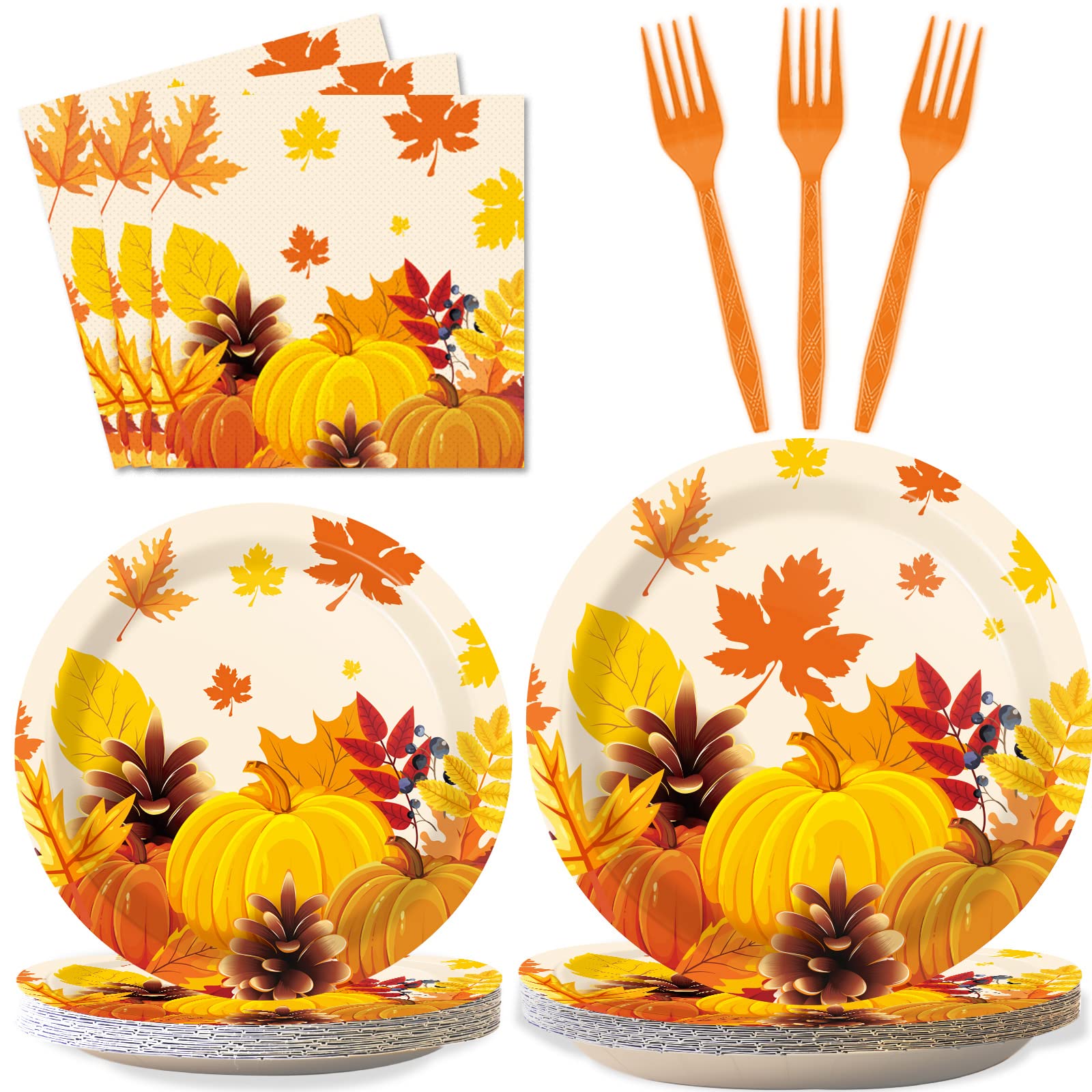 gisgfim 96 Pcs Fall Thanksgiving Party Plates and Napkins Party Supplies Autumn Leaves Party Tableware Set Pumpkin Maple Party Decorations Favors for Fall Theme Party Serves 24