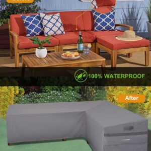 PATIOASIS Sectional Outdoor Furniture Cover Waterproof, Right Facing Patio Deck Lounge Set Sofa Covers Grey L Shaped 106''L x 85''L x 34''D x 31''/26''H